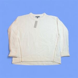 NWT J. Crew 100% Wool Women's Cream Crewneck Sweater with Gold Zipper Detail XS